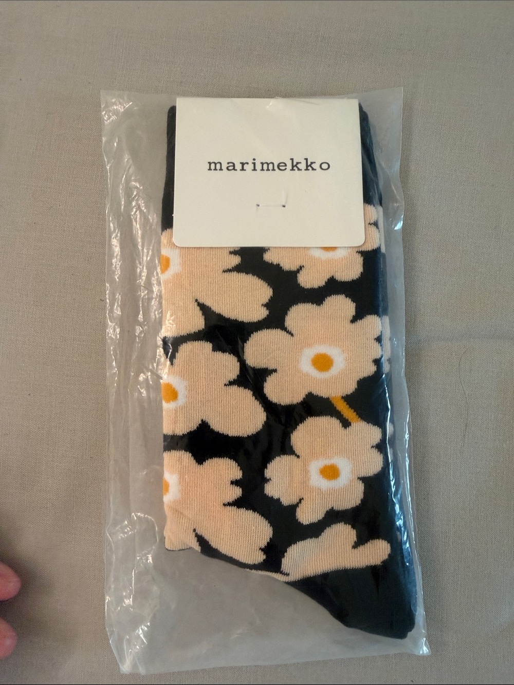 Marimekko Black & Peach Floral Crew Socks